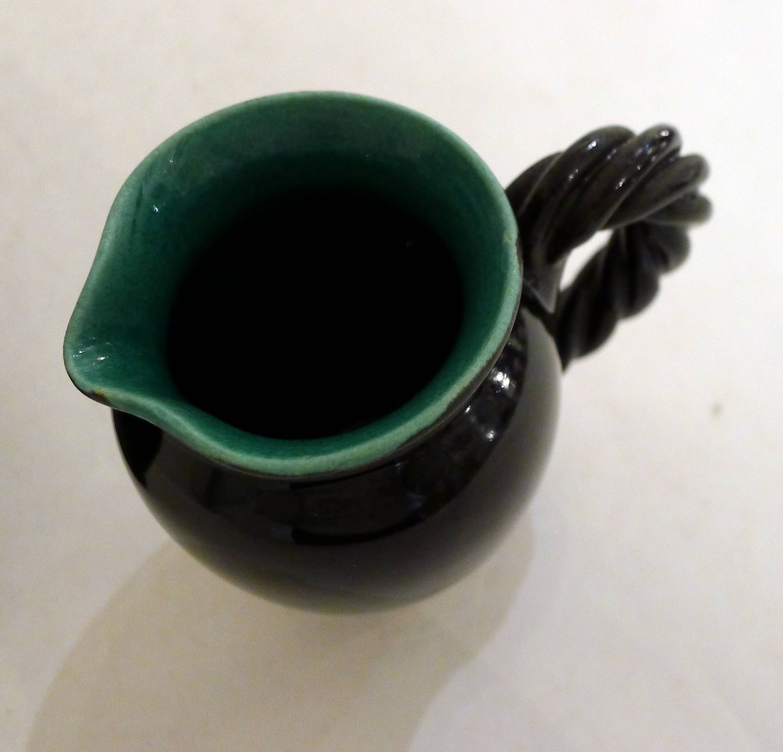 Set of 2 pitchers with braided handles, in Grandjan-Jourdan Vallauris earthenware, 1950