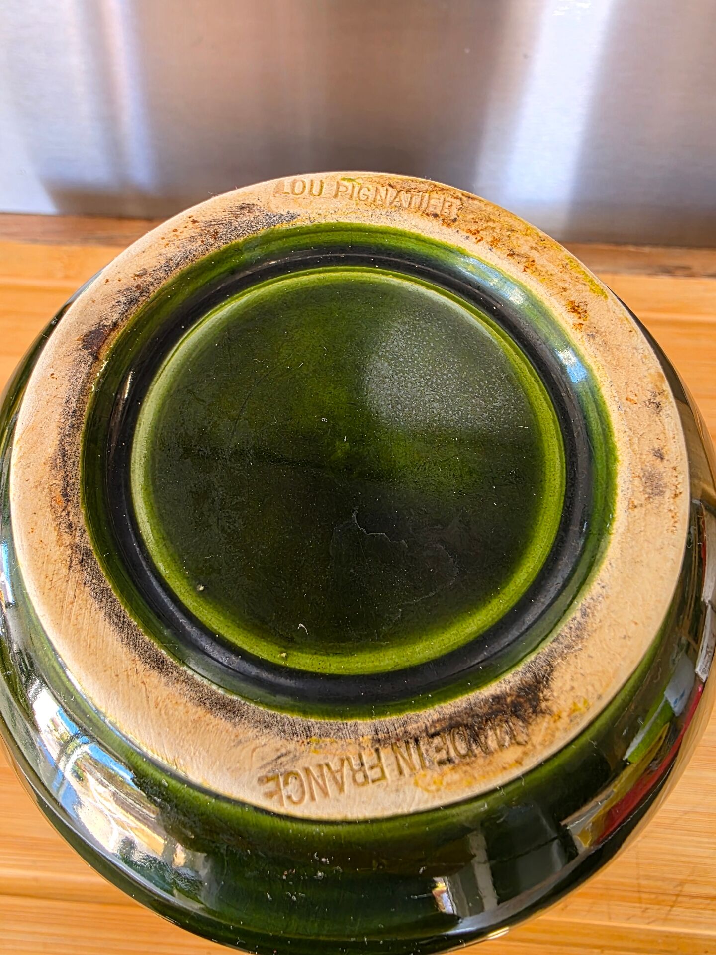 Authentic green ceramic jug Lou Pignatier Vallauris vintage