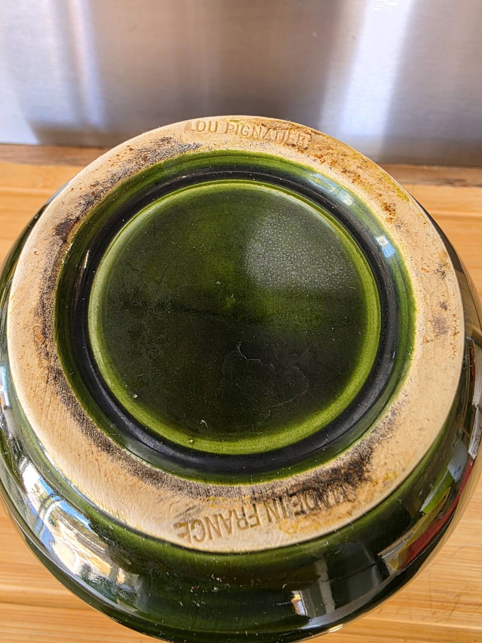 Authentic green ceramic jug Lou Pignatier Vallauris vintage