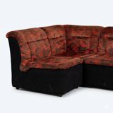 Modular Sofa Set (7 Pieces) — Velour Upholstery in Red-Orange Floral Patter