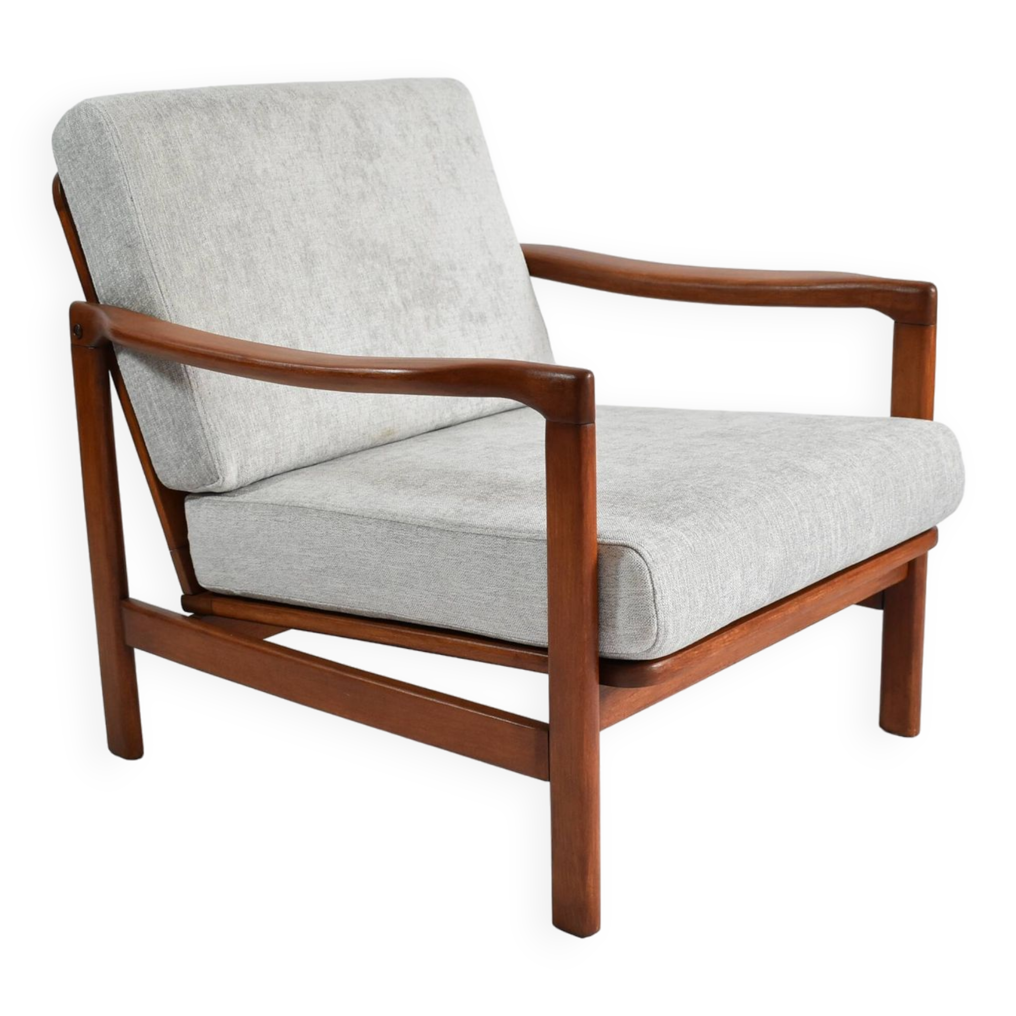 Scandinavian restored armchair Baczyk, 1960s,light grey fabric