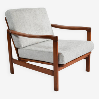 Scandinavian restored armchair Baczyk, 1960s,light grey fabric