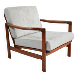 Scandinavian restored armchair Baczyk, 1960s,light grey fabric