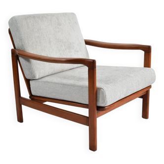 Fauteuil scandinave restauré Baczyk, années 1960, tissu gris clair