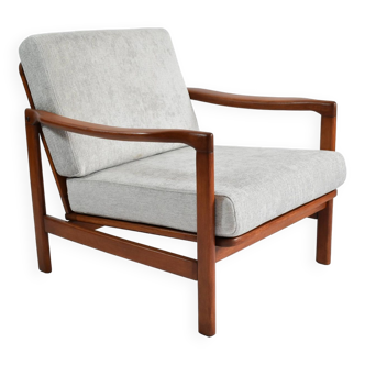 Scandinavian restored armchair Baczyk, 1960s,light grey fabric