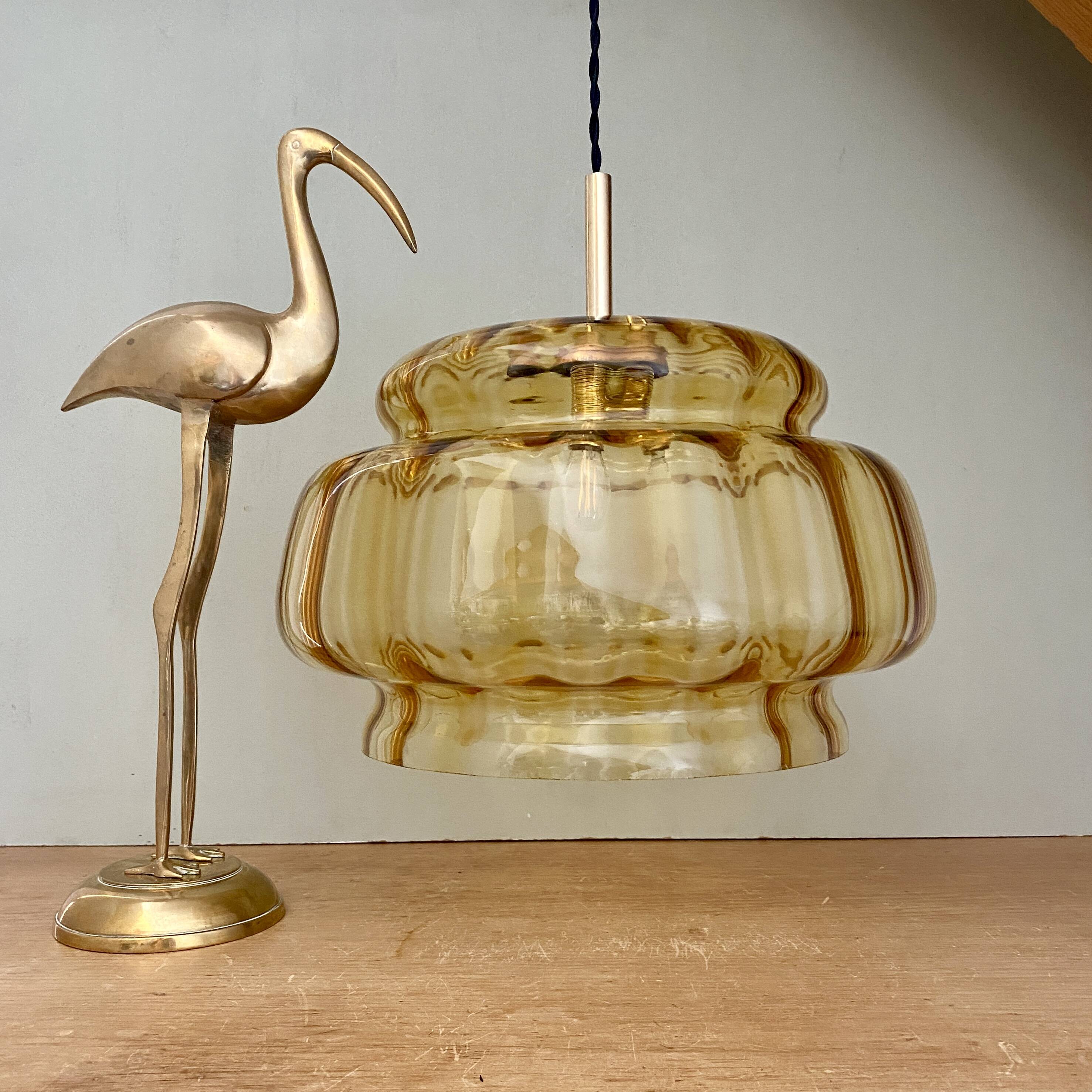 XXL vintage amber glass globe pendant light