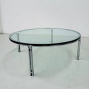 Vintage round glass & steel coffee table by Horst Brüning for Kill International, 1960s