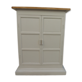 Meuble, buffet peint en beige, plateau en bois brut