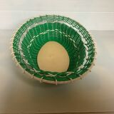 Old green scoubidou basket