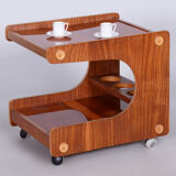 Restored midcentury mahogany trolley, revived polish, czechia, 1960s