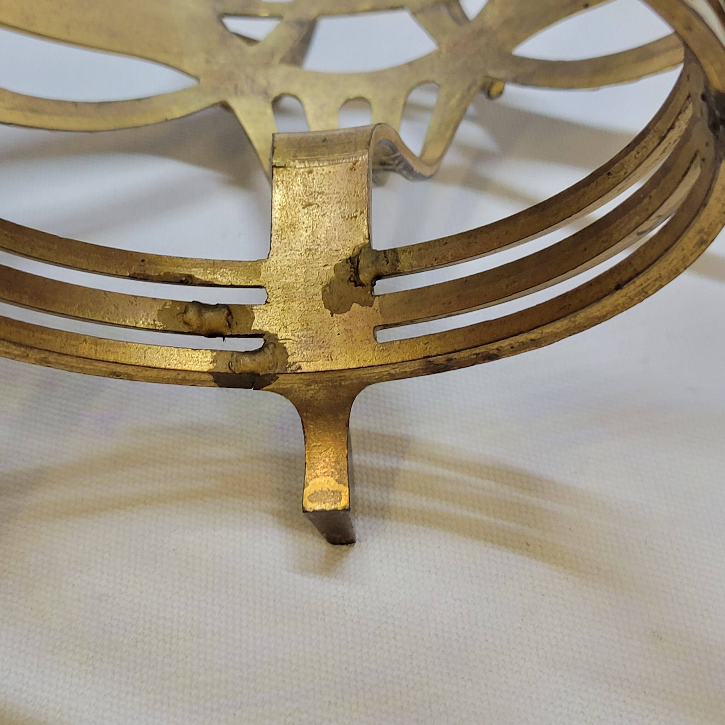 Antique gold metal and cobalt blue glass centerpiece planter