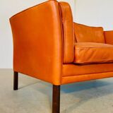 Canapé vintage rétro danois Mogens Hansen pour 2 personnes en cuir cognac