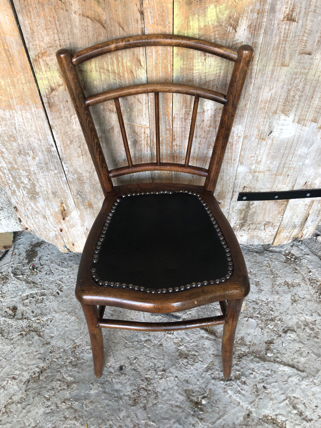 Bistrot chair turned wood & seat skai black vintage