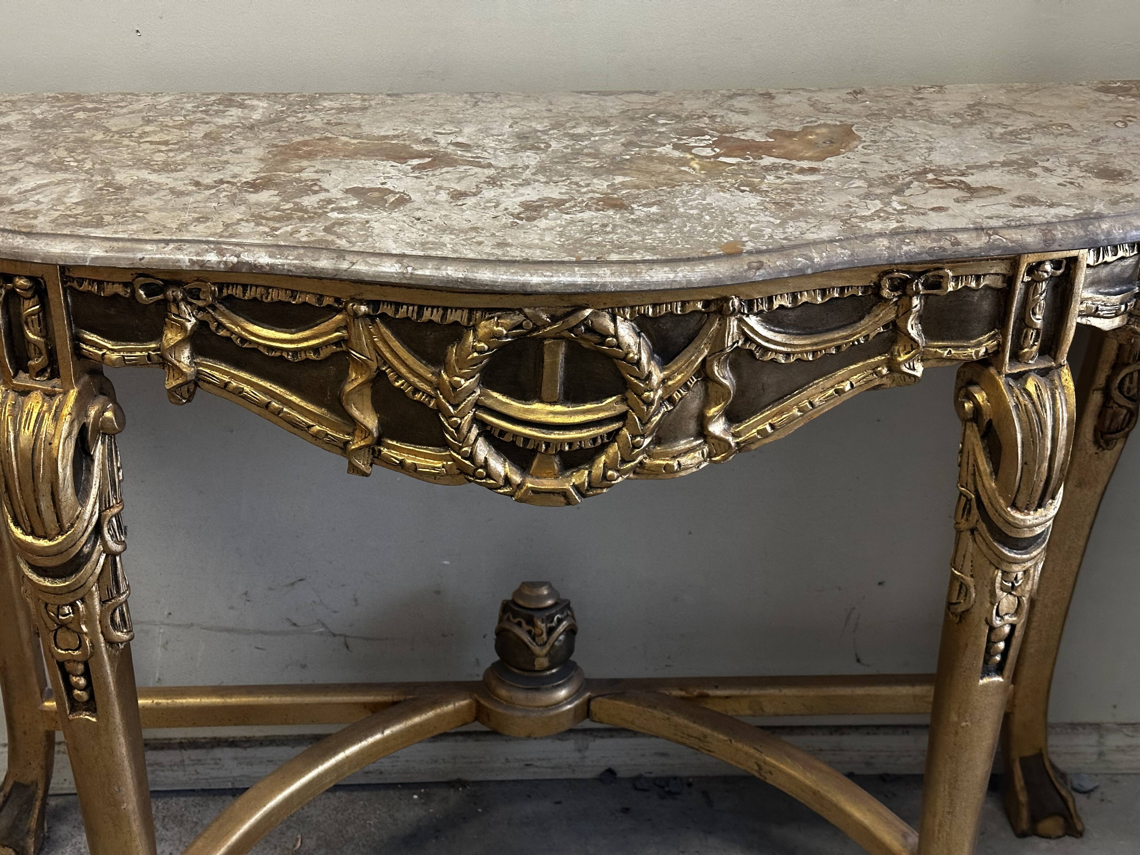 Hollywood Regency Console - Gilded Wood and Marble