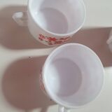 set of 8 small vintage Arcopal Scania cups with small orange liberty flowers from the 70s