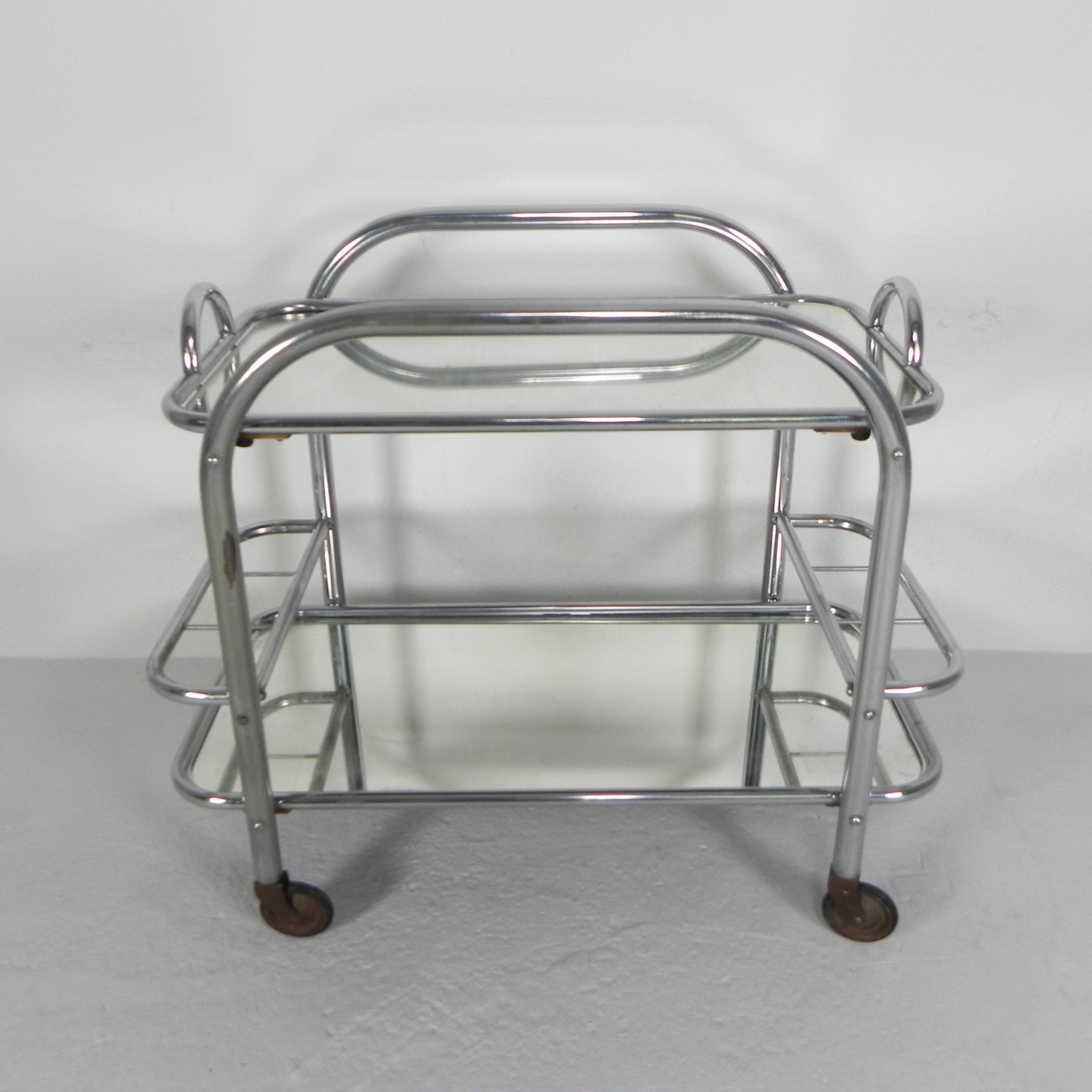 Art Deco serving trolley, chrome-plated, 1920s