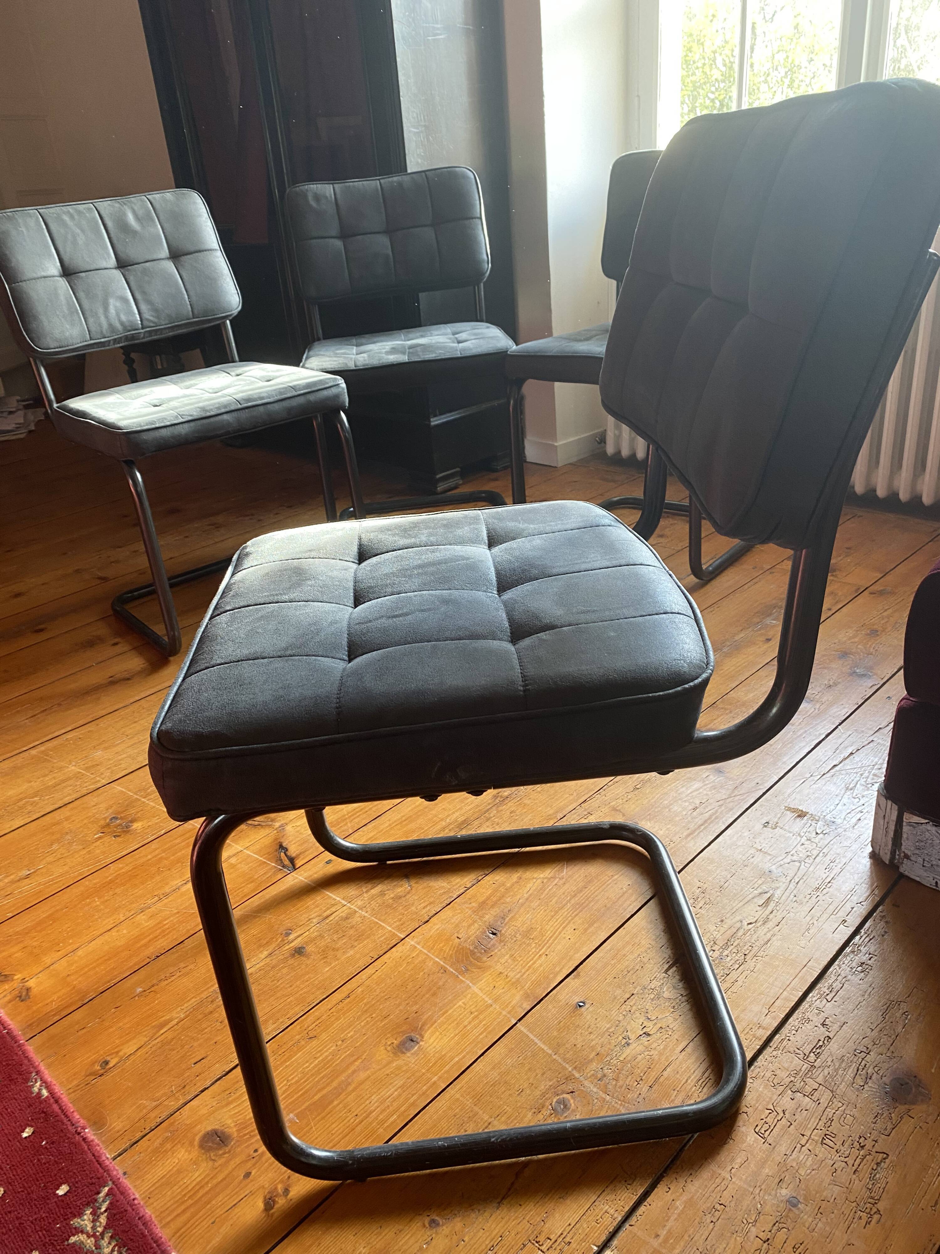 4 leather chairs black