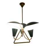 Vintage 3-light chandelier in gilded brass and metal from the 50s