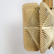 Hanging lamp in wood and threads of the 70