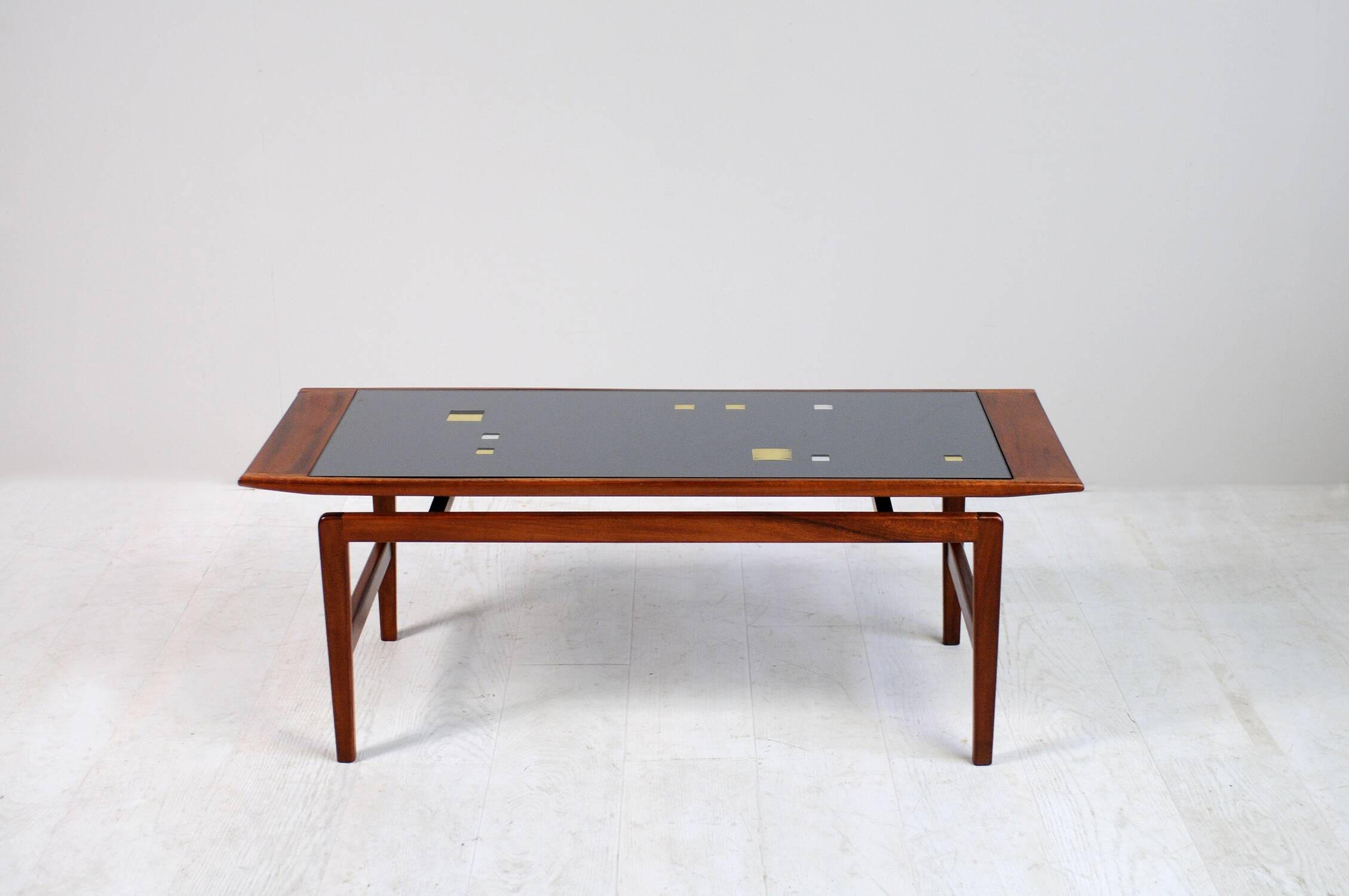 Teak and frosted glass coffee table, Italy 1960.