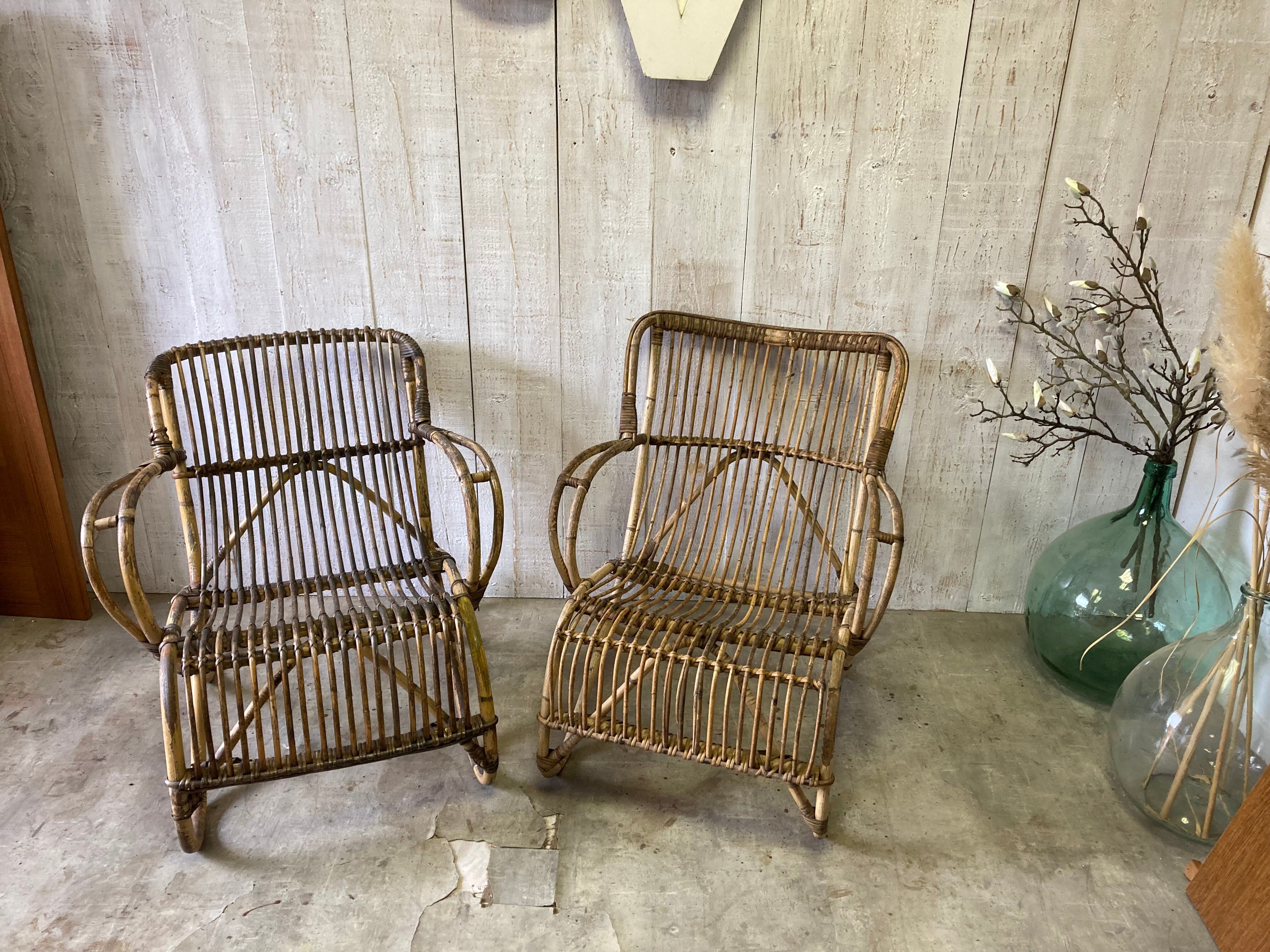 Pair of vintage rattan armchairs