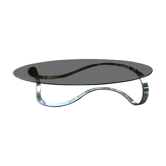 Coffee table smoked glass and chrome metal foot