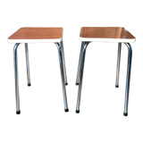 Pair of formica stools brown style veneer and white 70s