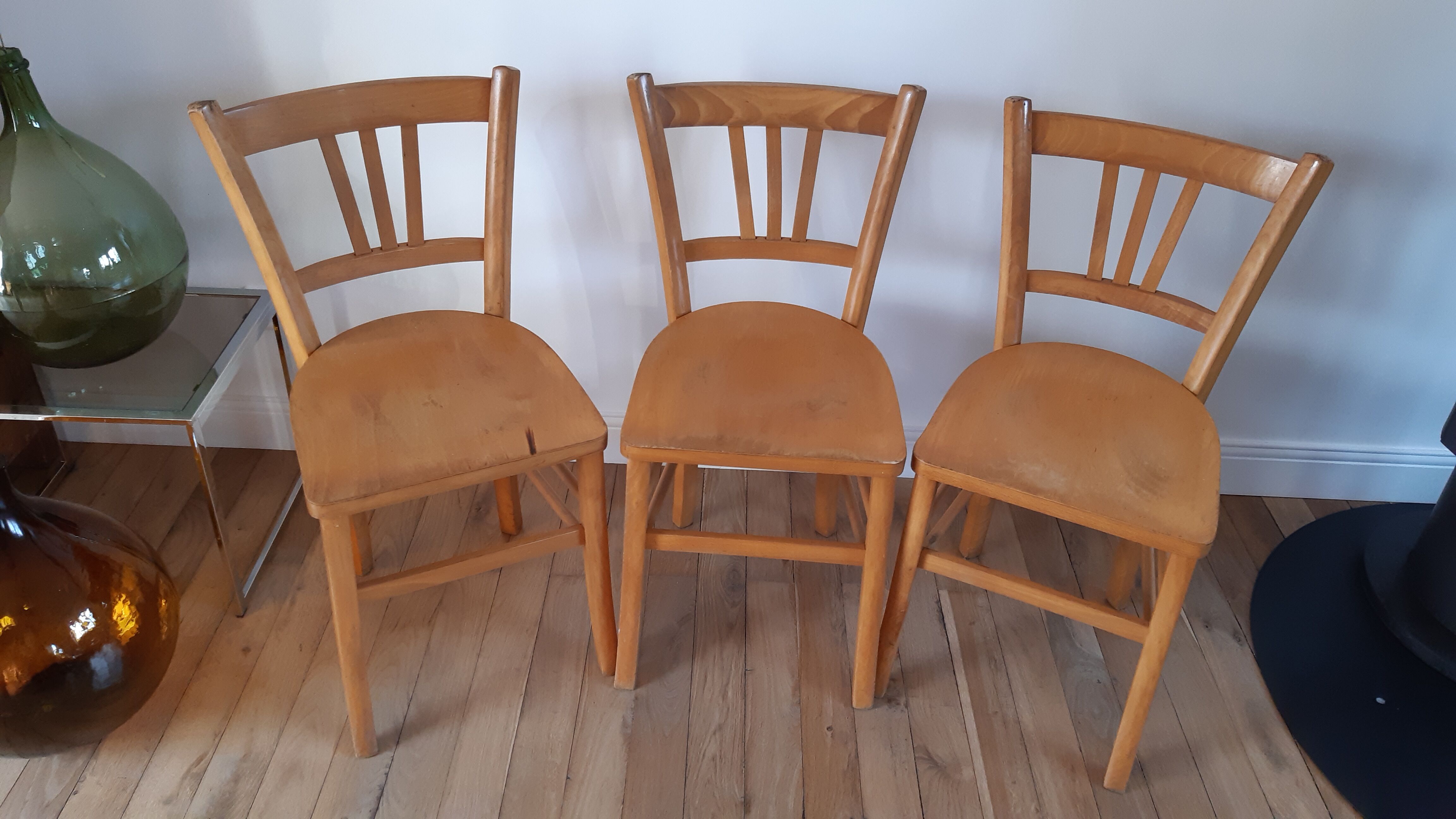 Trio of bistro chairs in beech 50s