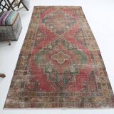 4x9 Shades Of Red & Green Oriental Turkish Vintage Rug, 134x284Cm