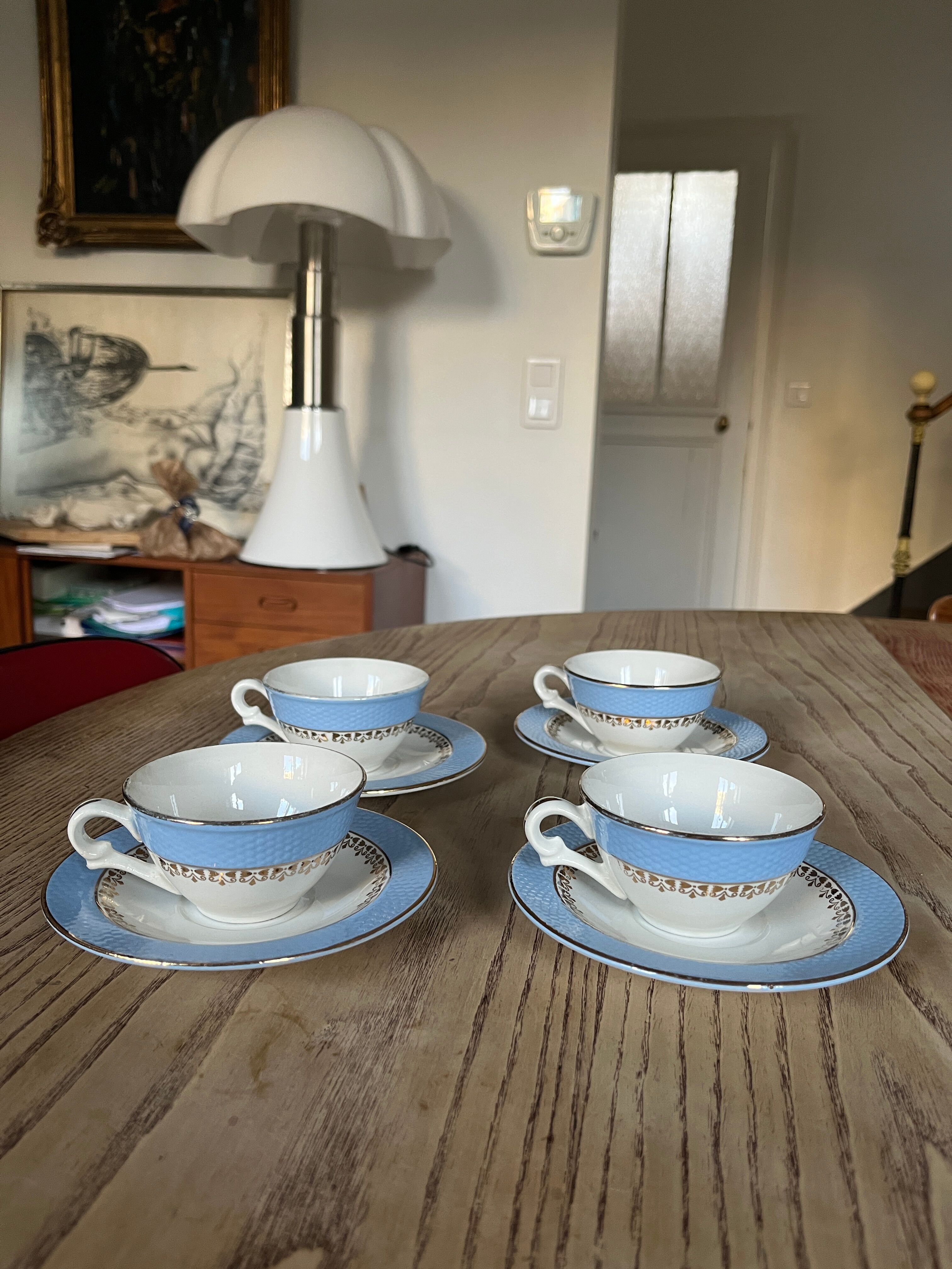 Blue earthenware coffee set