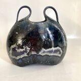 Iridescent ceramic vase with handles