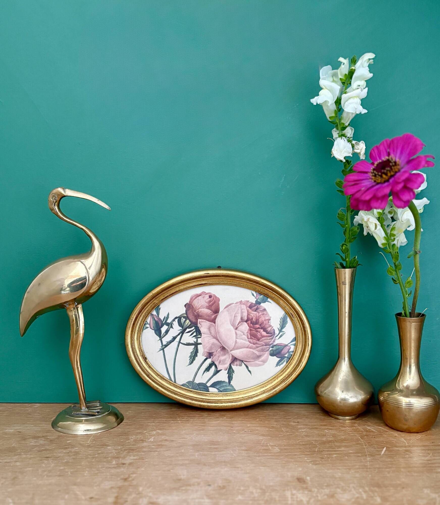 Vintage frame and rose by Redouté