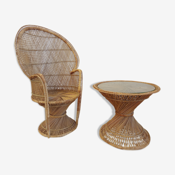 armchair "Emanuelle" and its rattan table