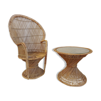 armchair "Emanuelle" and its rattan table
