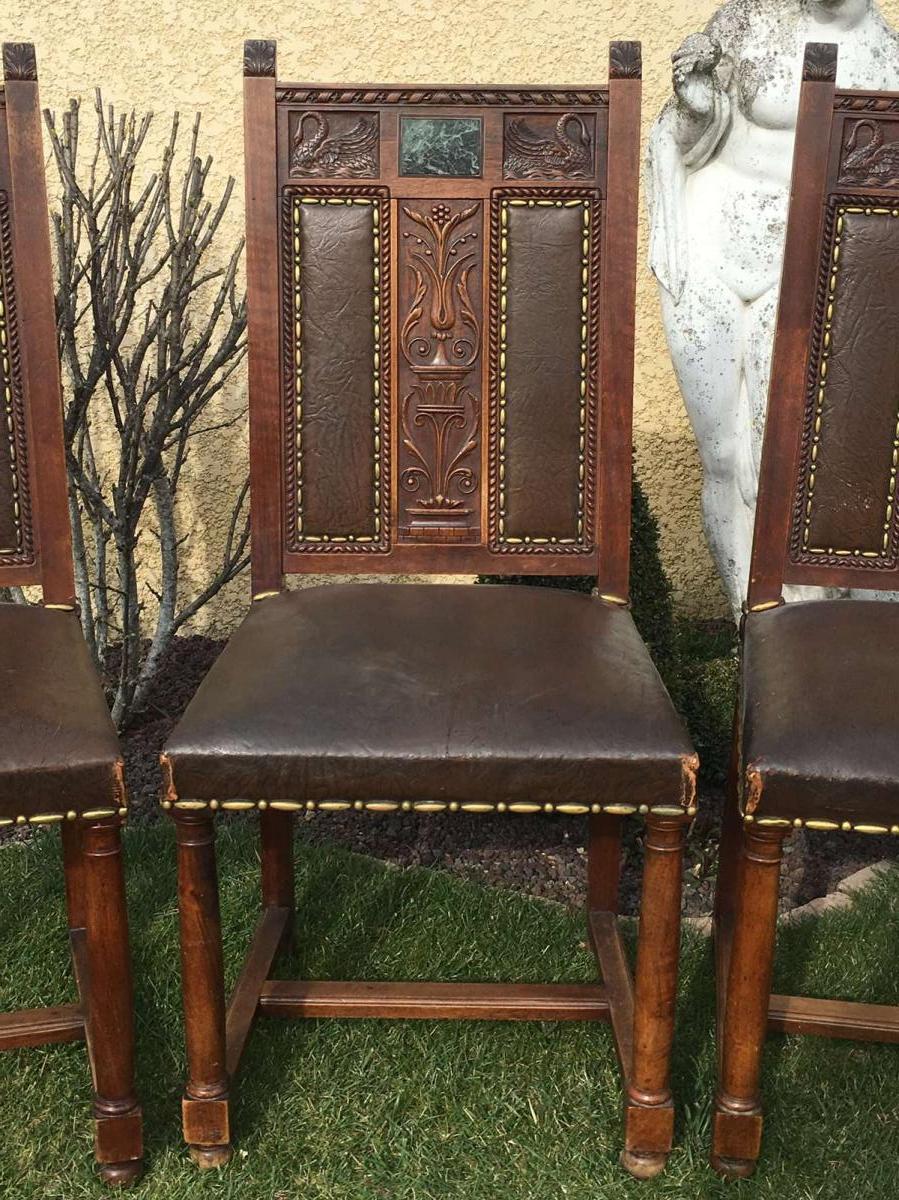6 walnut chairs - renaissance style marble 19th century