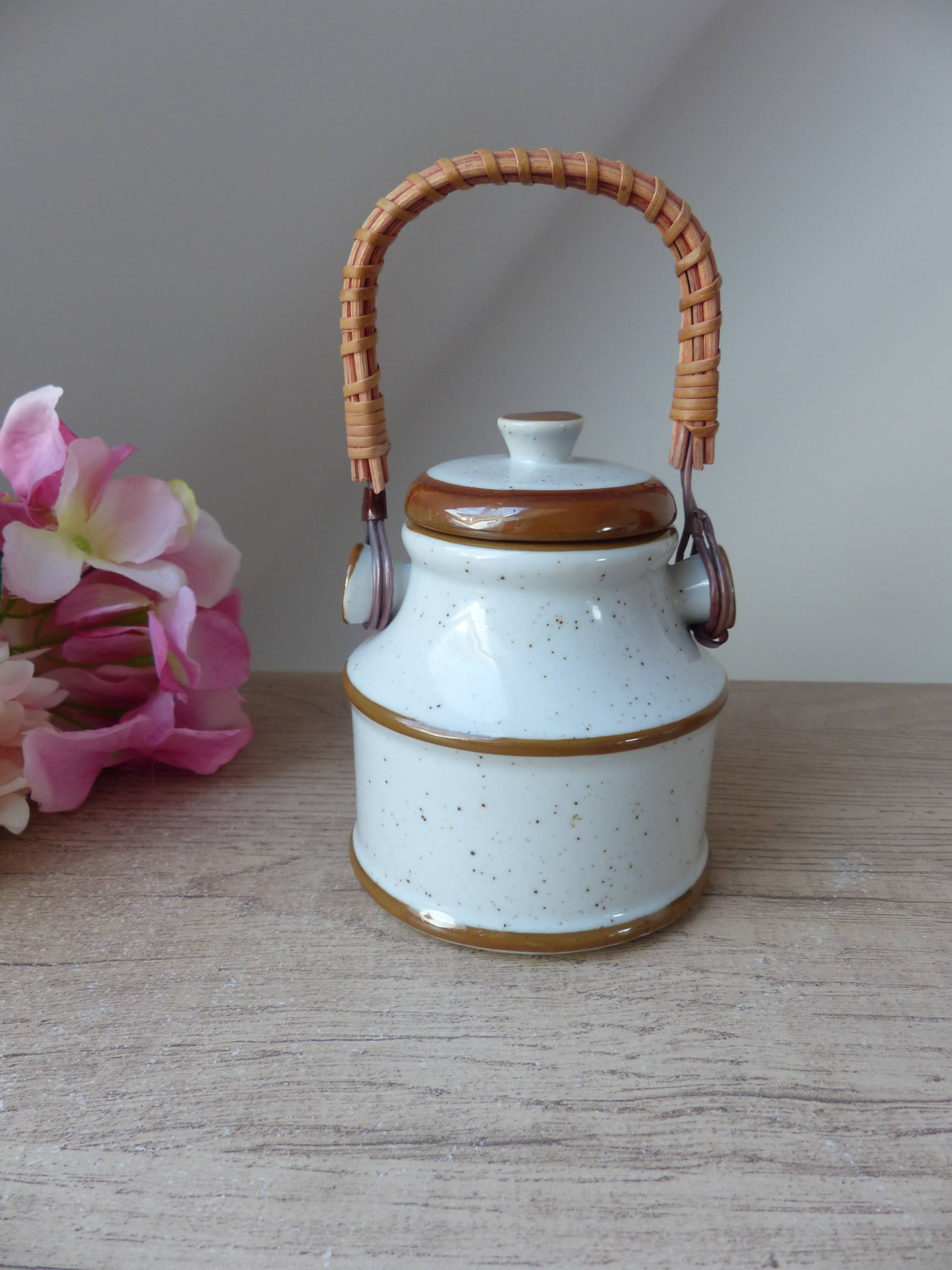 Old Great Mustard Pot with Ceramic Wicker Handle France