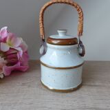Old Great Mustard Pot with Ceramic Wicker Handle France