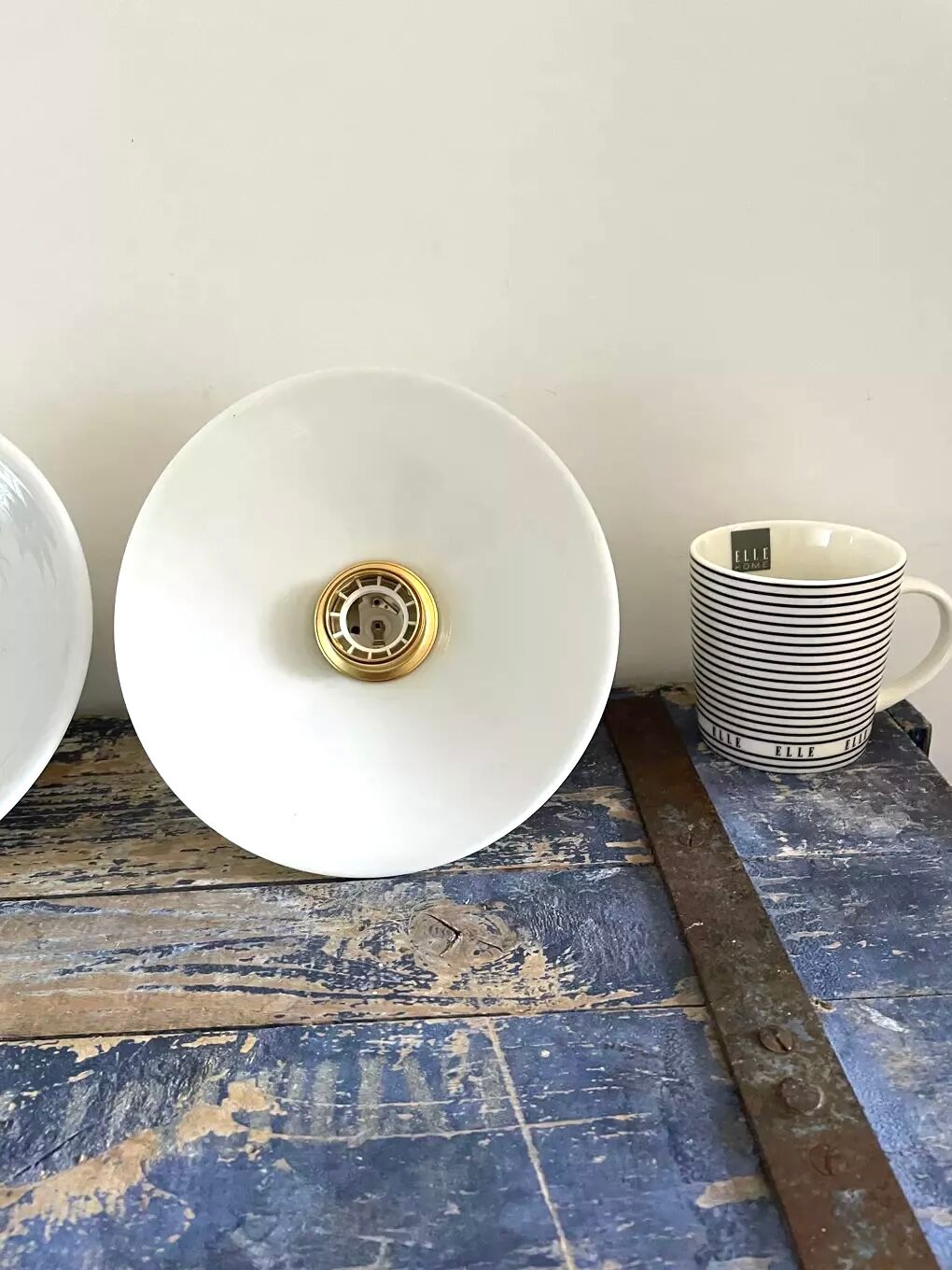 Set of two electrified white opaline wall lamps to nine