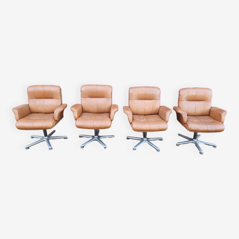 4 designer leather armchairs 70's Sitag