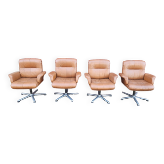 4 designer leather armchairs 70's Sitag