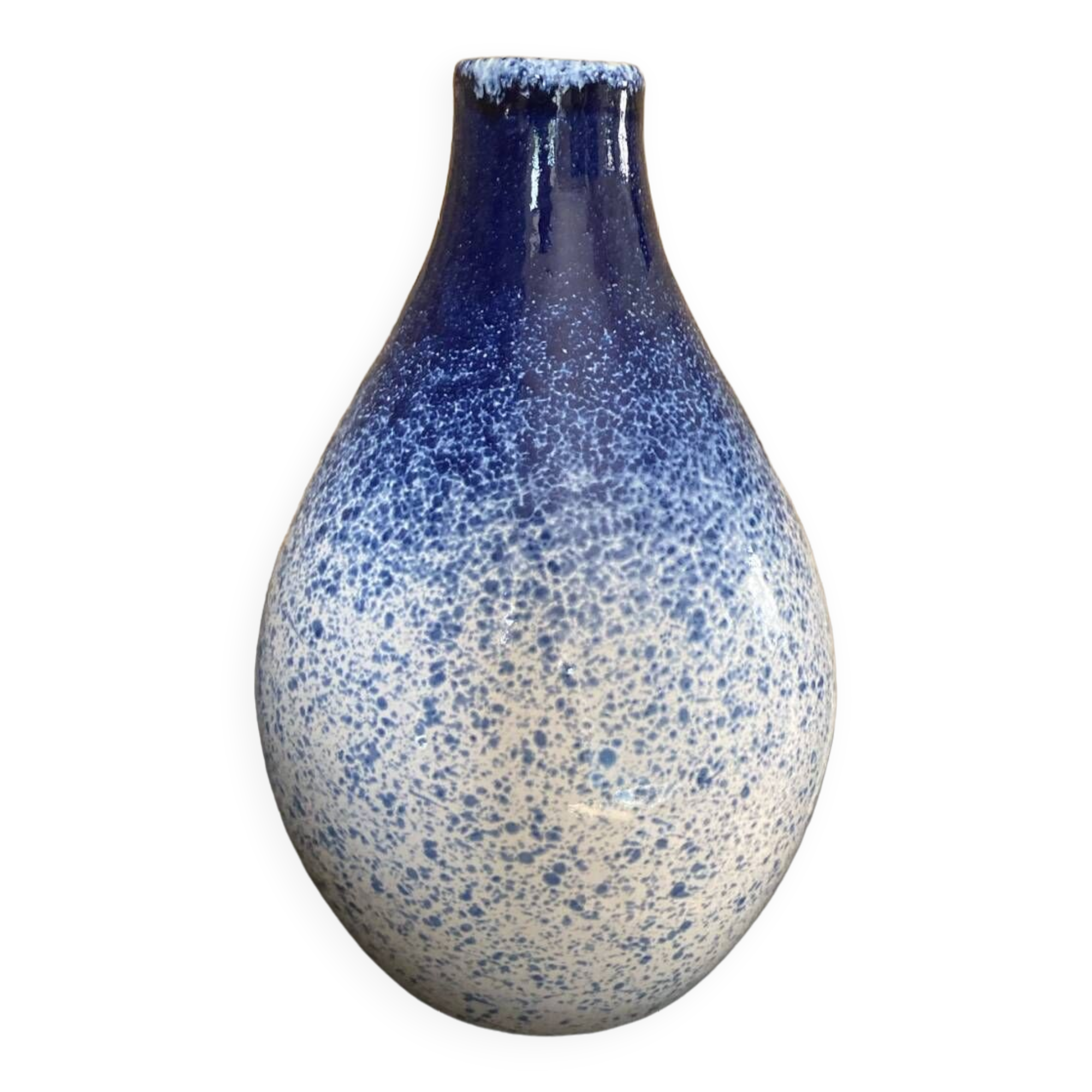 Blue and white speckled vase