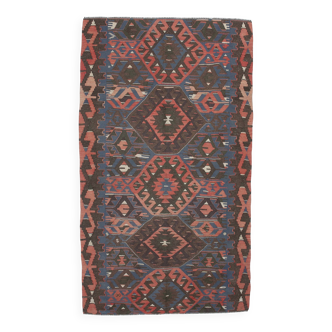 Tapis Kilim Vintage Bleu et Marron 158x275Cm SK 35367
