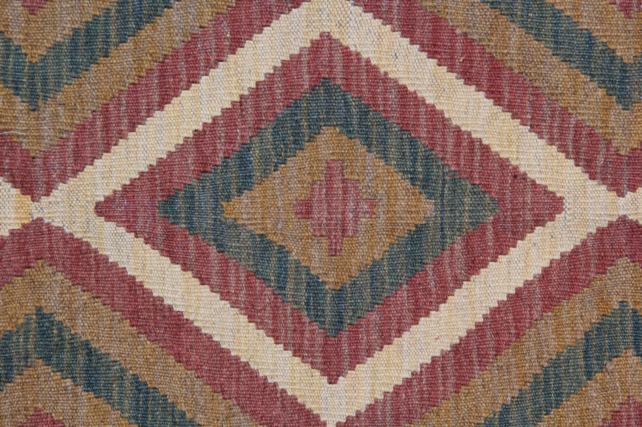 Vintage handmade afghan kilim, flat-woven brown wool geometric rug- 97x198cm