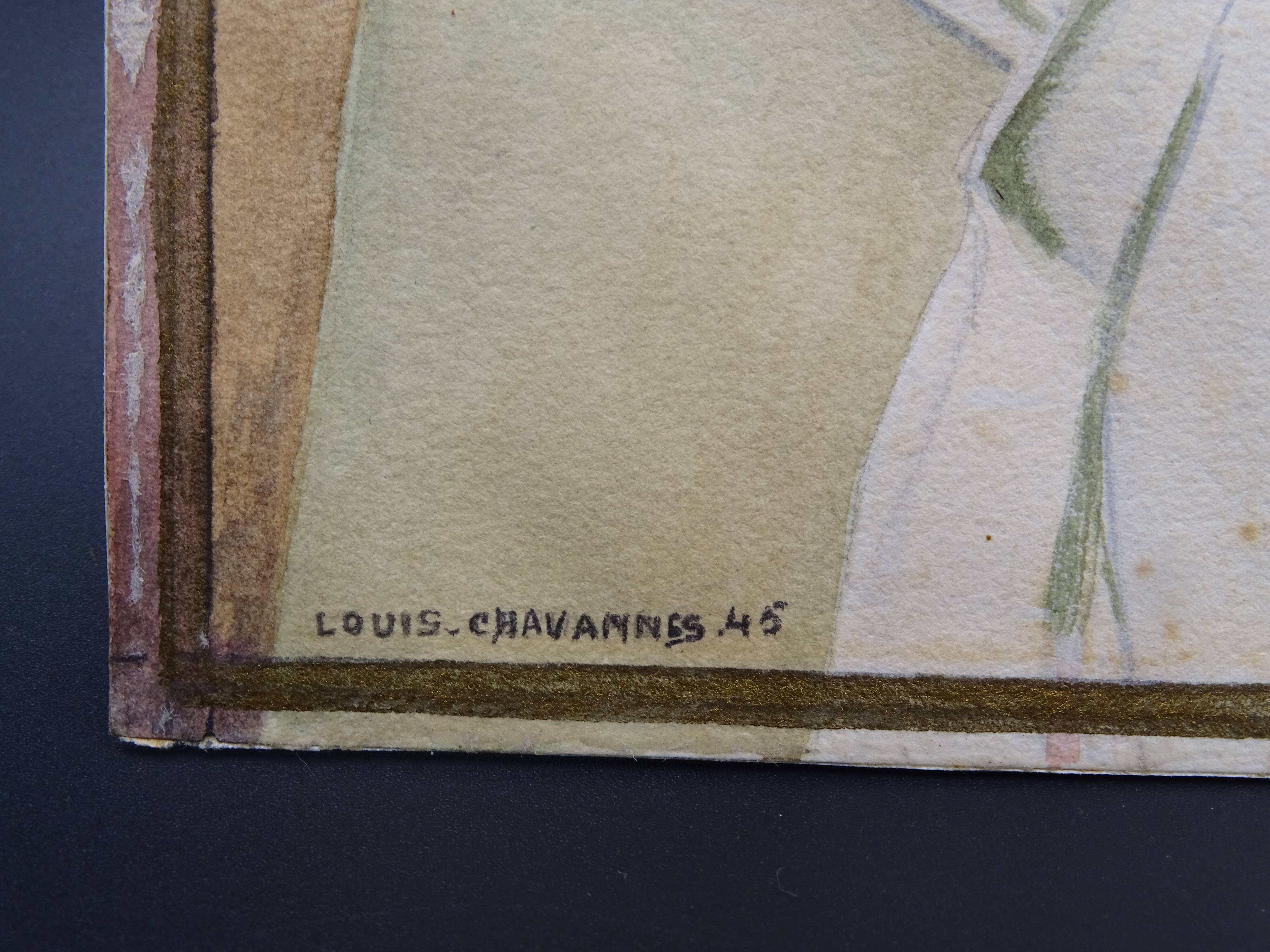 Still life with Pisces, lemon and knife by Louis Chavannes - Watercolor dated 1945