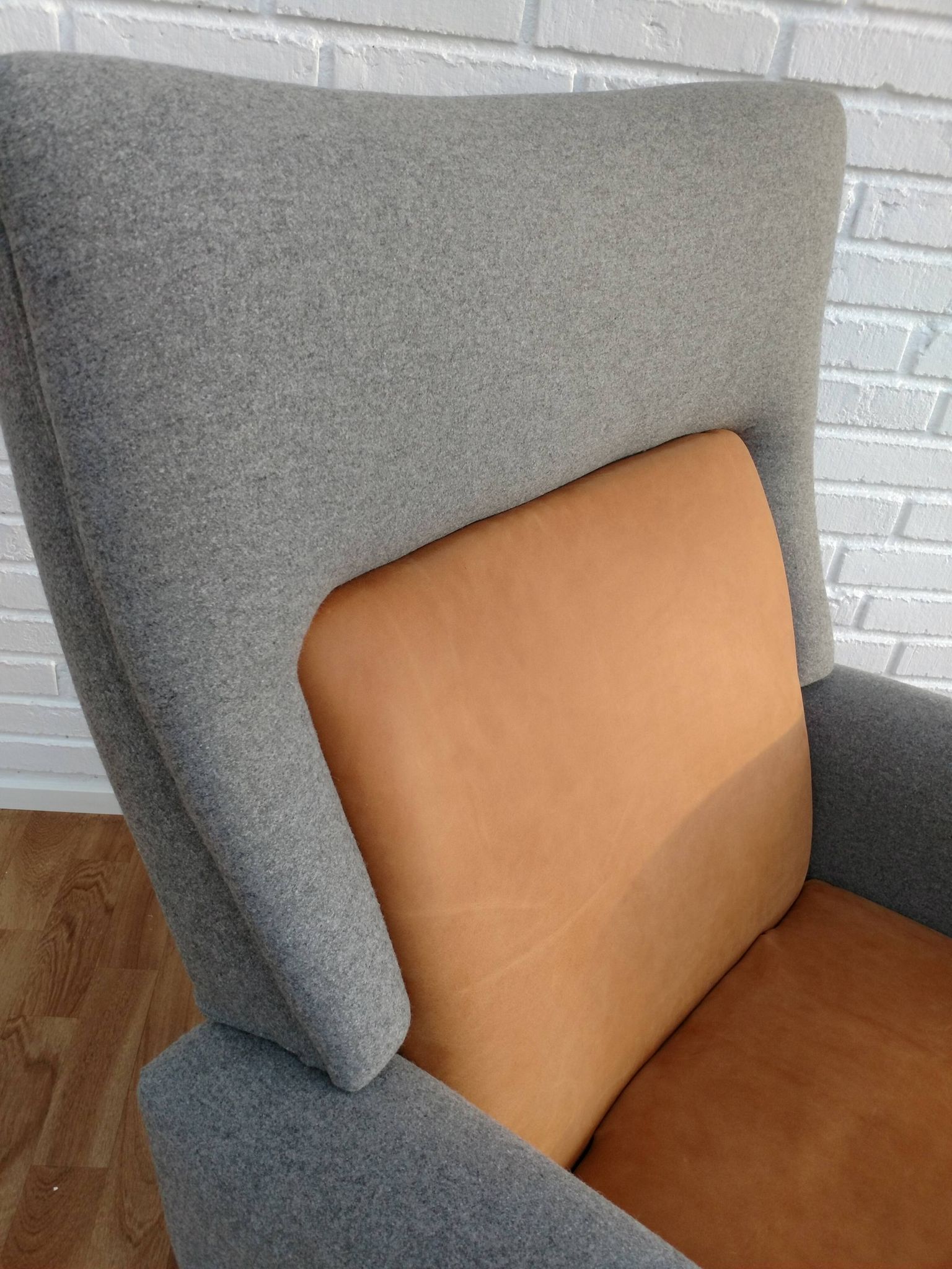 Danish designed armchair 70's, wool, nubuck leather, completely renovated