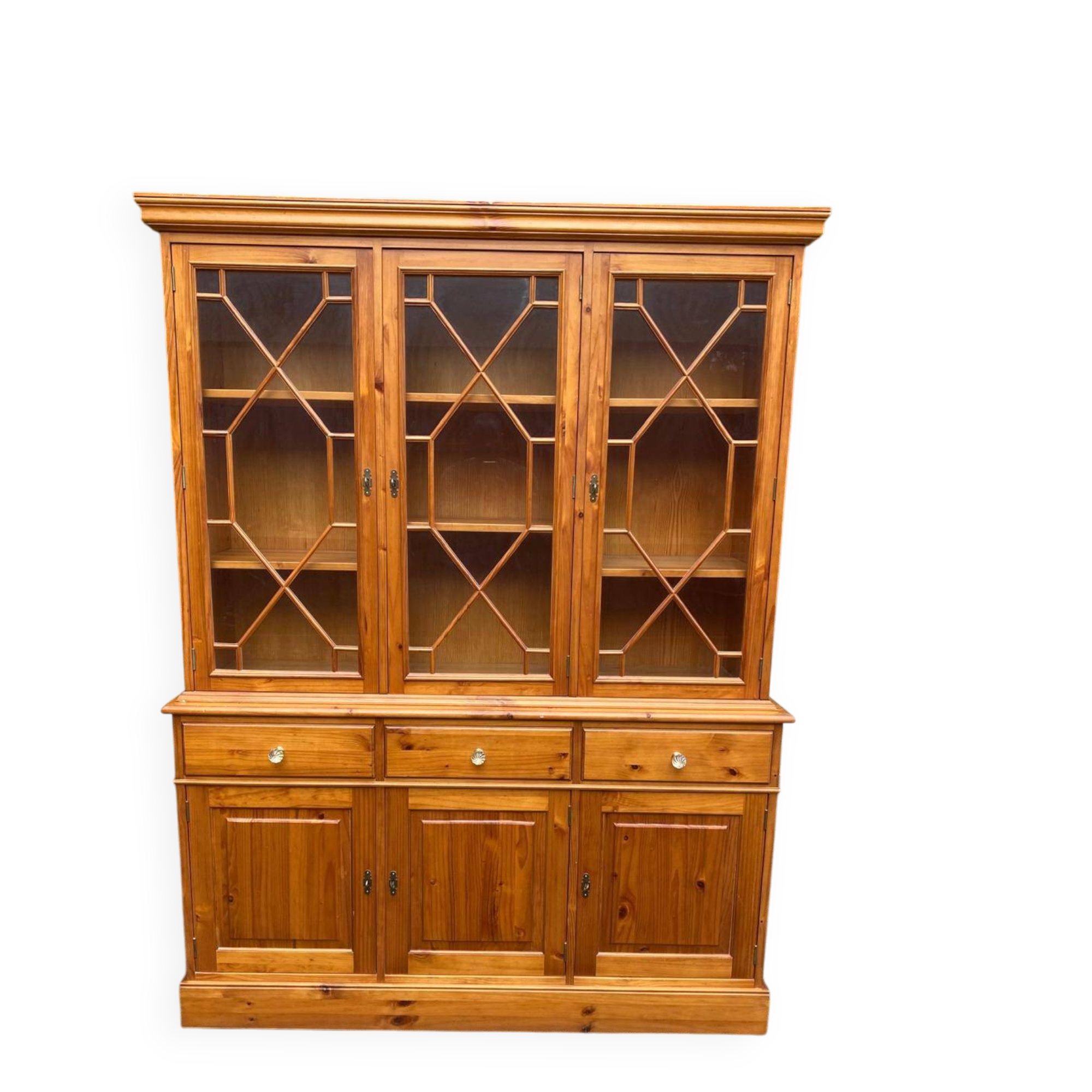 Large English display cabinet in solid wood, 20th century, 155cm