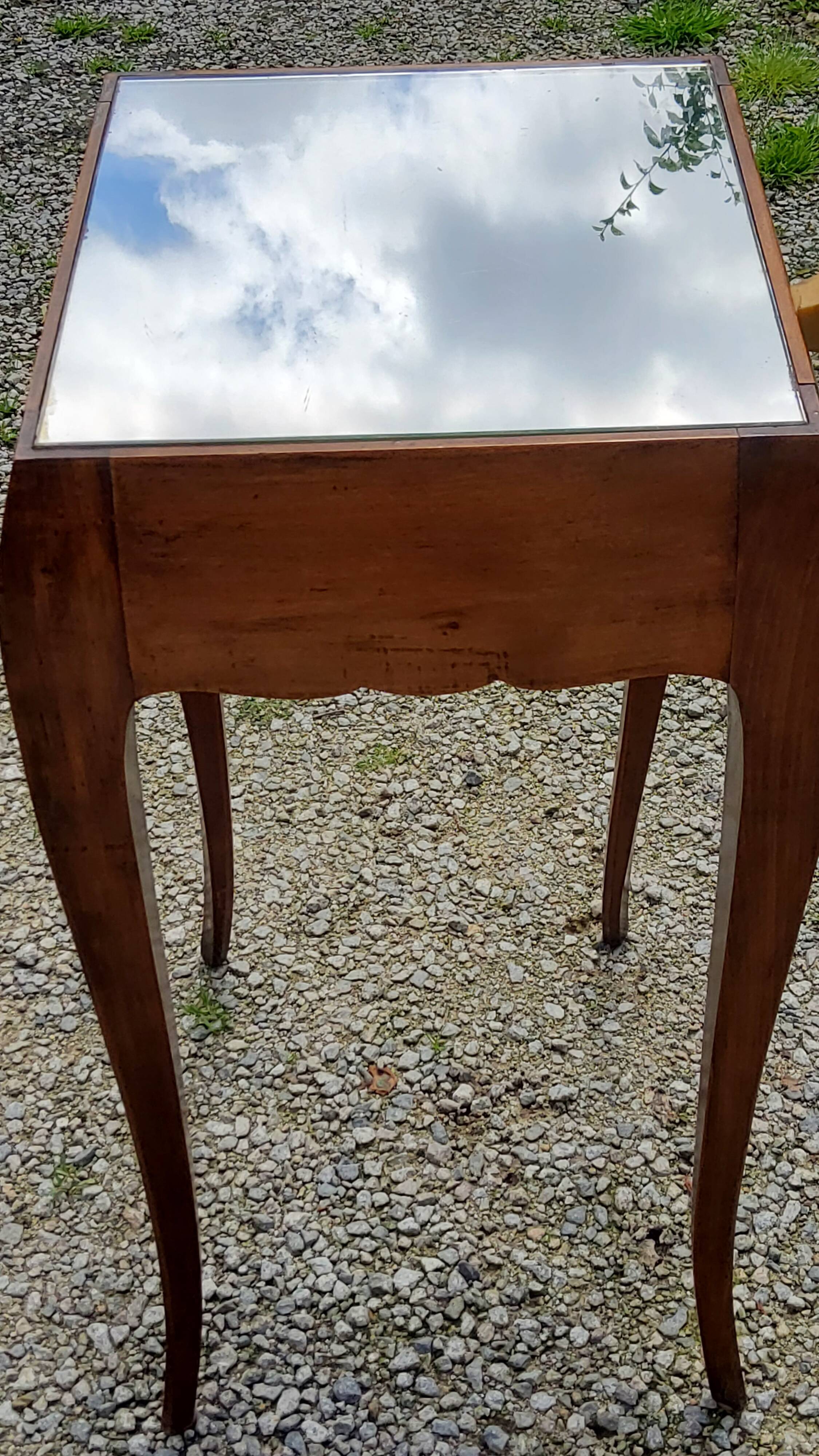 Vintage side table from the 30s/50s in beech and mirror top