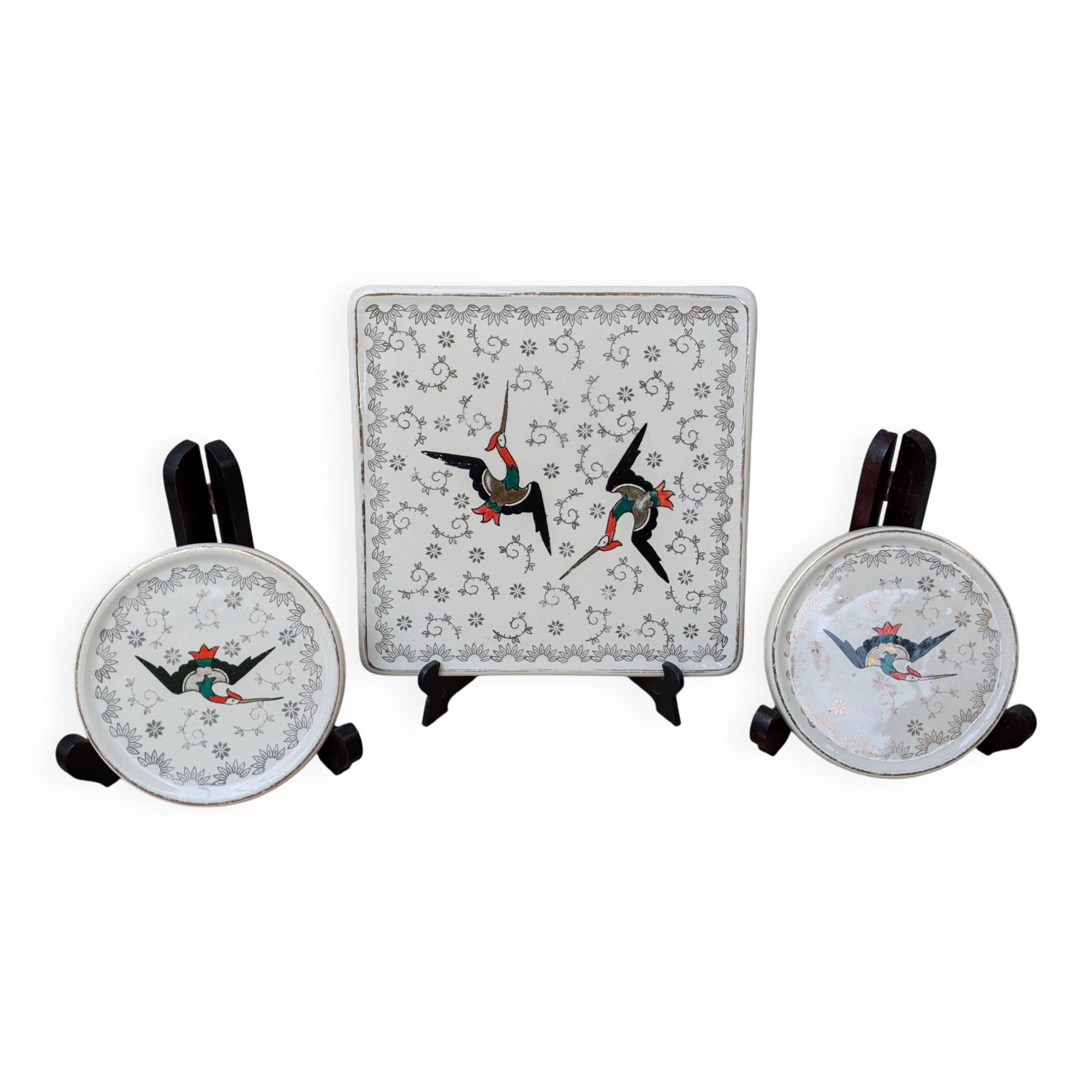 Dessous de plat et 2 dessous de bouteille Longwy modèle Chypre