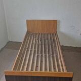 Double bed Mid-Century in brown and black wood, 1960s, Czech production.