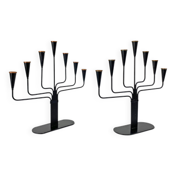 Paire de candélabres Gunnar Ander pour Ystad Metall, Suède, années 50